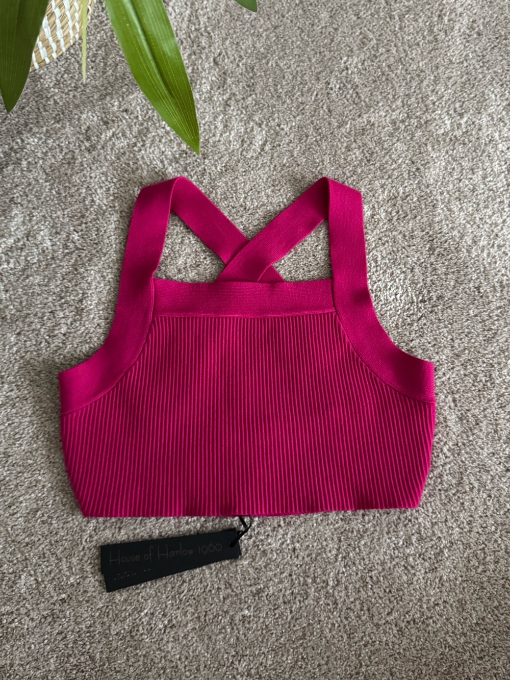 House of Harlow 1960 Bright Pink Ribbed Cropped Tank S